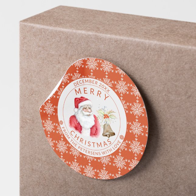 Adesivo Redondo Flocos de Neve Vermelhos Brancos Feliz Natal Papai (Criador carregado)