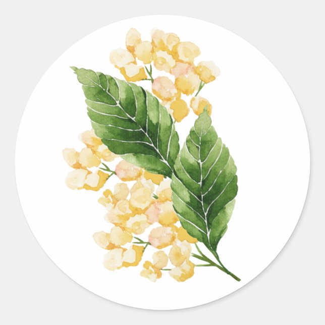 Adesivo Redondo Flor amarela, coloração aquosa (Frente)