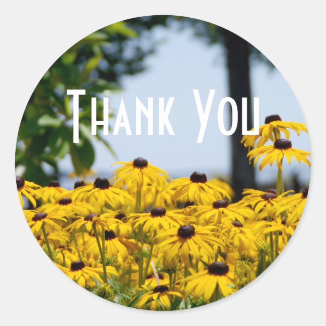 Adesivo Redondo Flor Amarela Obrigado (Frente)