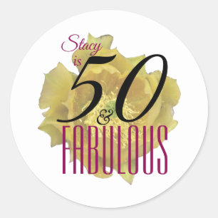 Adesivo Redondo Flor amarelo de cacto 50 e aniversário fabuloso