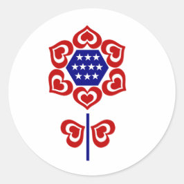 Adesivo Redondo Flor Azul Branco Vermelho