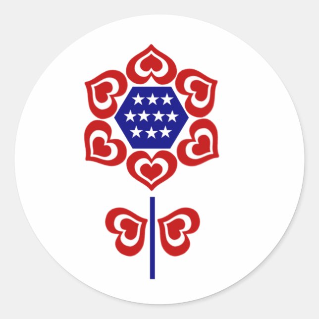 Adesivo Redondo Flor Azul Branco Vermelho (Frente)