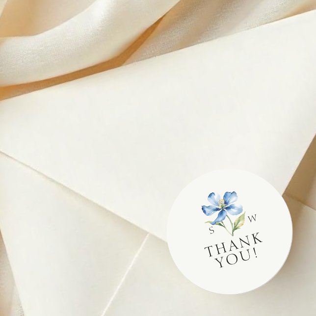 Adesivo Redondo Flor azul de aquarela (Criador carregado)