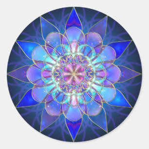 Adesivo Redondo Flor Azul Mandala Fractal