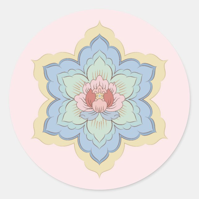 Adesivo Redondo Flor Baoxiang Chinês em Pêssego e Céu (Frente)