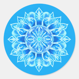 Adesivo Redondo Flor Batik Mandala em Turquesa