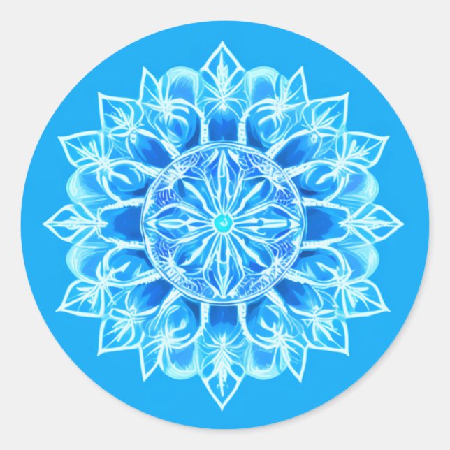 Adesivo Redondo Flor Batik Mandala em Turquesa (Frente)