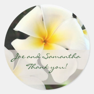 Adesivo Redondo Flor Branca De Plumeria Obrigado, Sticker