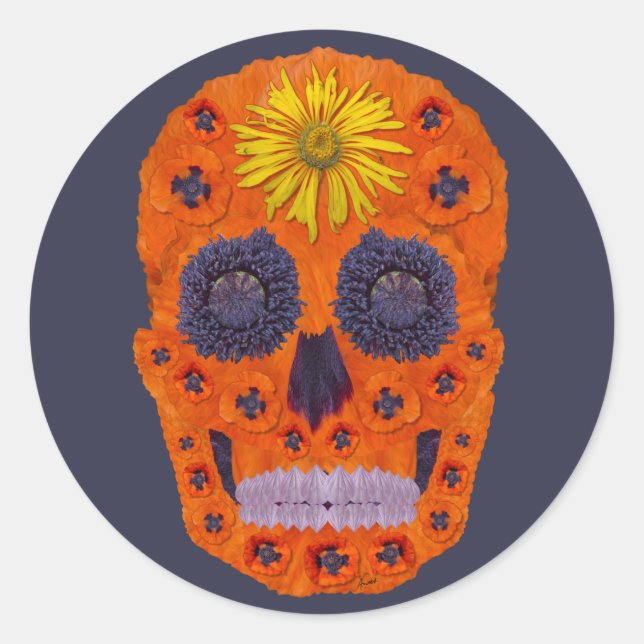 Adesivo Redondo Flor - Caveira 1 (Frente)