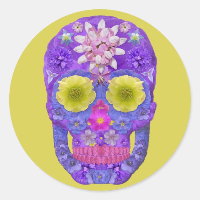 Adesivo Redondo Flor - Caveira 5 (Frente)