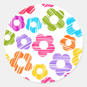 Adesivo Redondo Flor colorido giro e giro fino padrão floral alegr