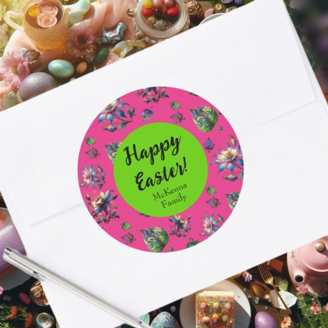 Adesivo Redondo Flor Columbina Felz pascoa Primavera Verde Rosa (Criador carregado)