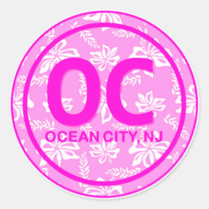 Adesivo Redondo Flor cor-de-rosa da praia da cidade NJ New-jersey