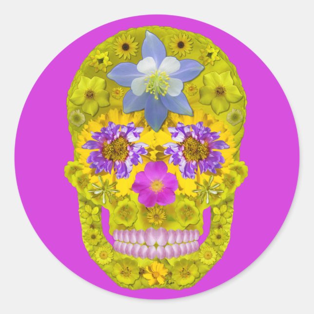 Adesivo Redondo Flor - Crânio 3 (Frente)