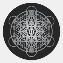 Adesivo Redondo Flor Cubo da Vida de Metatron - Prata Versão 1