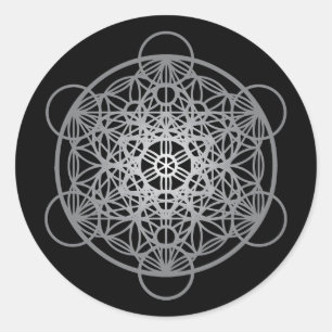 Adesivo Redondo Flor Cubo da Vida de Metatron - Prata Versão 1