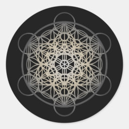 Adesivo Redondo Flor Cubo da Vida de Metatron - Prata Versão 2