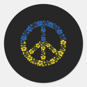 Adesivo Redondo Flor da Paz Ucrânia I Stand Com Bandeira Da Ucrâni
