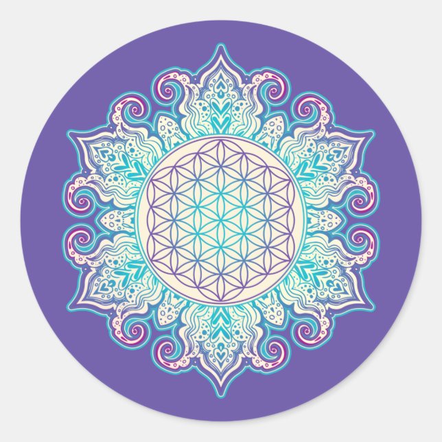 Adesivo Redondo Flor Da Vida - Índia Mandala 2 (Frente)