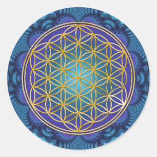Adesivo Redondo Flor da vida - ouro - fractal 1