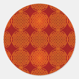 Adesivo Redondo Flor da vida - padrão do selo - vermelho laranja