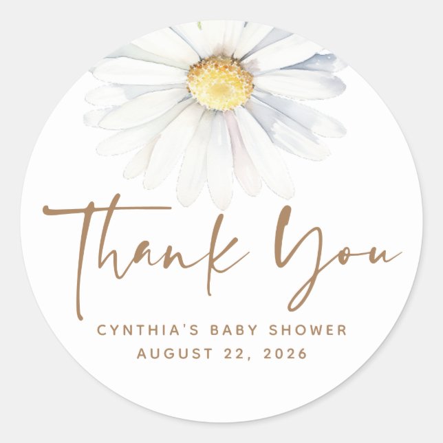 Adesivo Redondo Flor Daisy Elegante Fofa Branca Boho (Frente)
