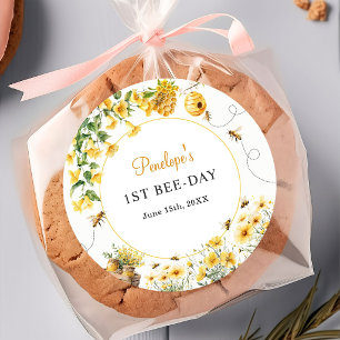 Adesivo Redondo Flor de Abelha Mel Aniversário Chá de Bebê
