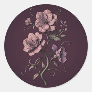 Adesivo Redondo Flor de Anêmona Roxa Malva Botânica Escura