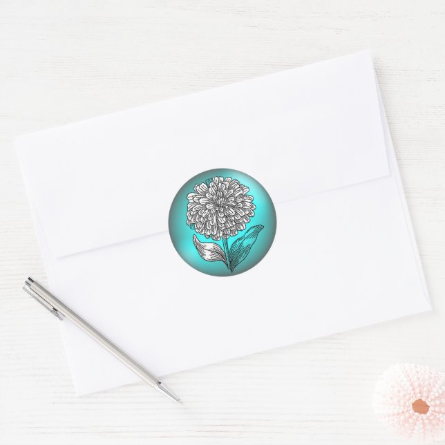 Adesivo Redondo Flor de Aqua e Verde Azul (Envelope)
