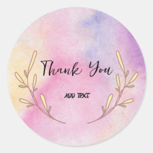 Adesivo Redondo Flor de aquarela gradiente elegante Obrigado Nome