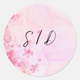 Adesivo Redondo Flor de aquarela rosa 