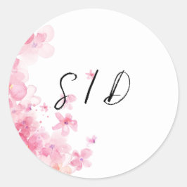Adesivo Redondo Flor de aquarela rosa 