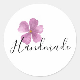 Adesivo Redondo Flor de Aquarela Roxa Delicada Feita à Mão