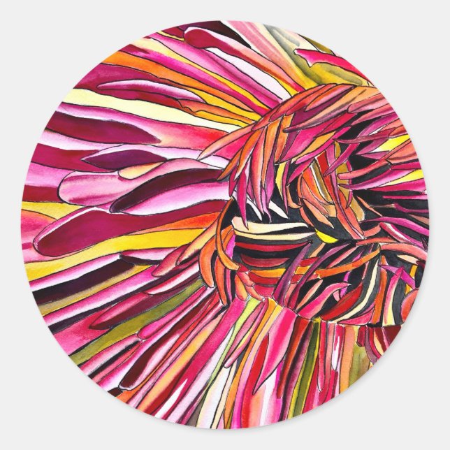 Adesivo Redondo Flor de aquarelas de crisântemos (Frente)