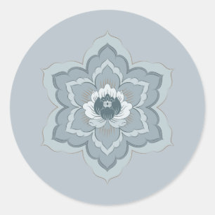 Adesivo Redondo Flor de Baoxiang Chinesa em Azul Nebuloso e Jade T