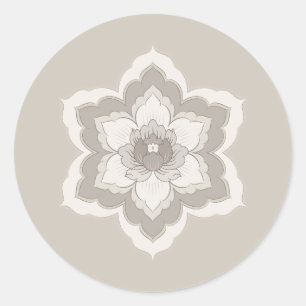 Adesivo Redondo Flor de Baoxiang Chinesa em Bege Minimalista & Tau