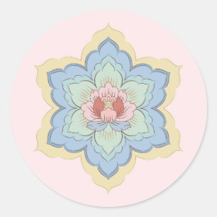 Adesivo Redondo Flor de Baoxiang Chinesa em Rosa e Azul Céu