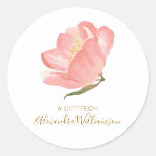 Adesivo Redondo Flor de Blush em Aquarela Presente Personalizado D