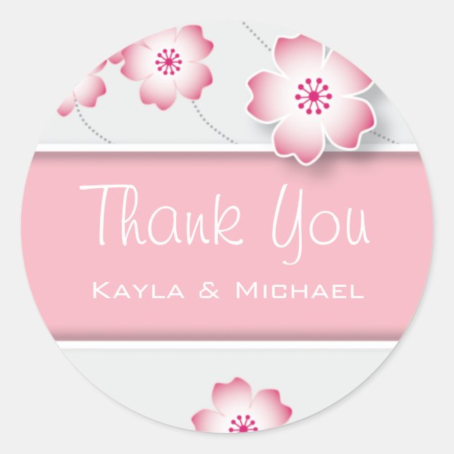 Adesivo Redondo Flor De Cereja Rosa Obrigado Seals (Frente)