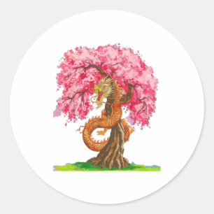 Adesivo Redondo Flor de Cerejeira Dragão Chinês Ano Novo Chinês 20