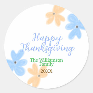 Adesivo Redondo Flor de cor verde-laranja-azul invernoObrigado