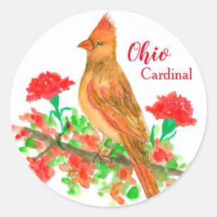 Adesivo Redondo Flor de Cravos Vermelhos Cardinhos de Ohio Bird