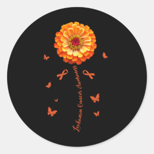 Adesivo Redondo Flor de Fita Laranja Conscientização Leucemia Cânc