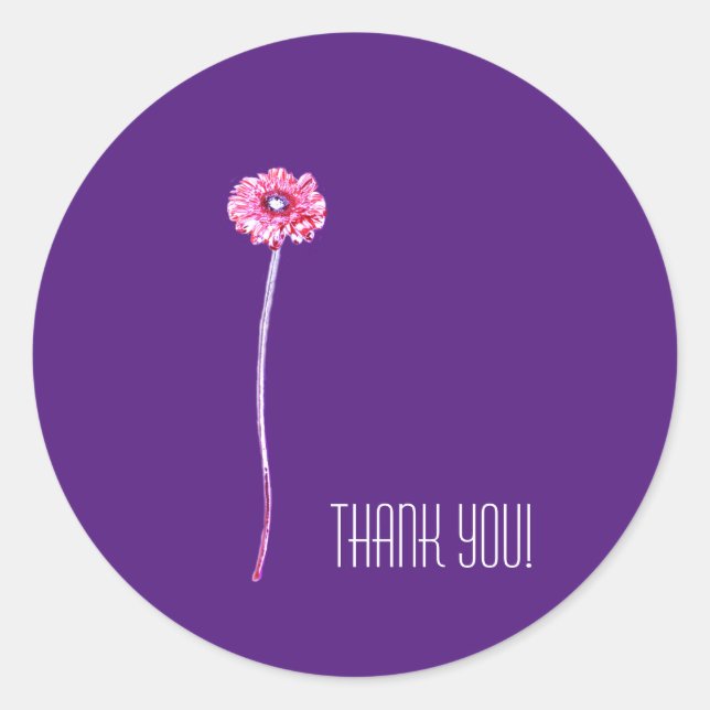 Adesivo Redondo Flor de Gerbera Púrpura, Vermelha pálida, Muito Ob (Frente)