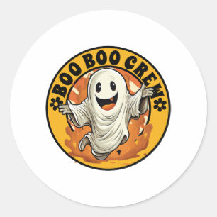 Adesivo Redondo Flor de Groovy Boo Tripulação Halloween Laranja Fa