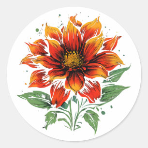 Adesivo Redondo Flor de incêndio Dahlia