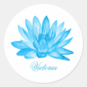 Adesivo Redondo Flor de lótus azul-personalizada