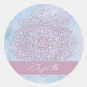 Adesivo Redondo Flor de Lotus bonito, cor-de-rosa, Flor Mandala