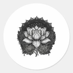 Adesivo Redondo Flor de Lótus de Yoga na Flor de Lótus Mandala