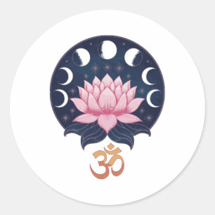 Adesivo Redondo Flor de Lótus Fases da Lua Zen Amante de Yoga Espi
